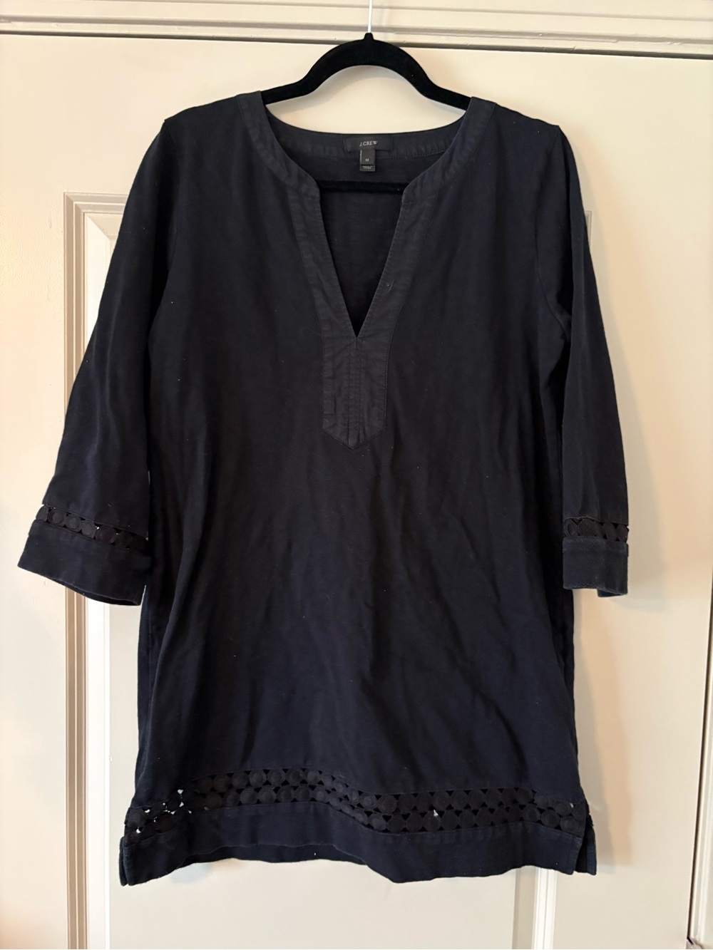 J. Crew Black Tunic with Eyelet Hem and 3/4 Sleeves